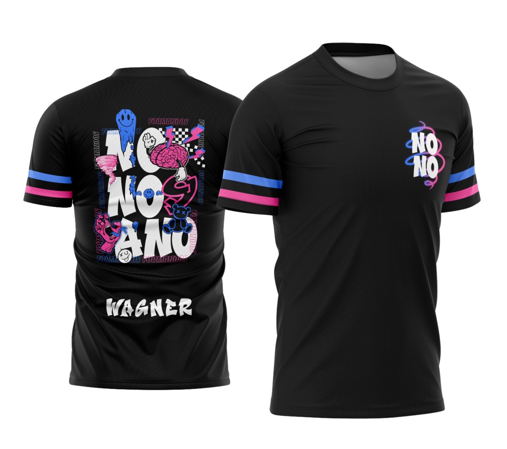 Camisa preta personalizada Nono Ano 2026 com estampa estilo street art colorida e nome nas costas