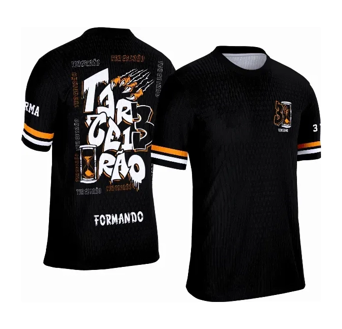 Camiseta preta personalizada Terceirão 2026 com estampa grafite e ampulheta