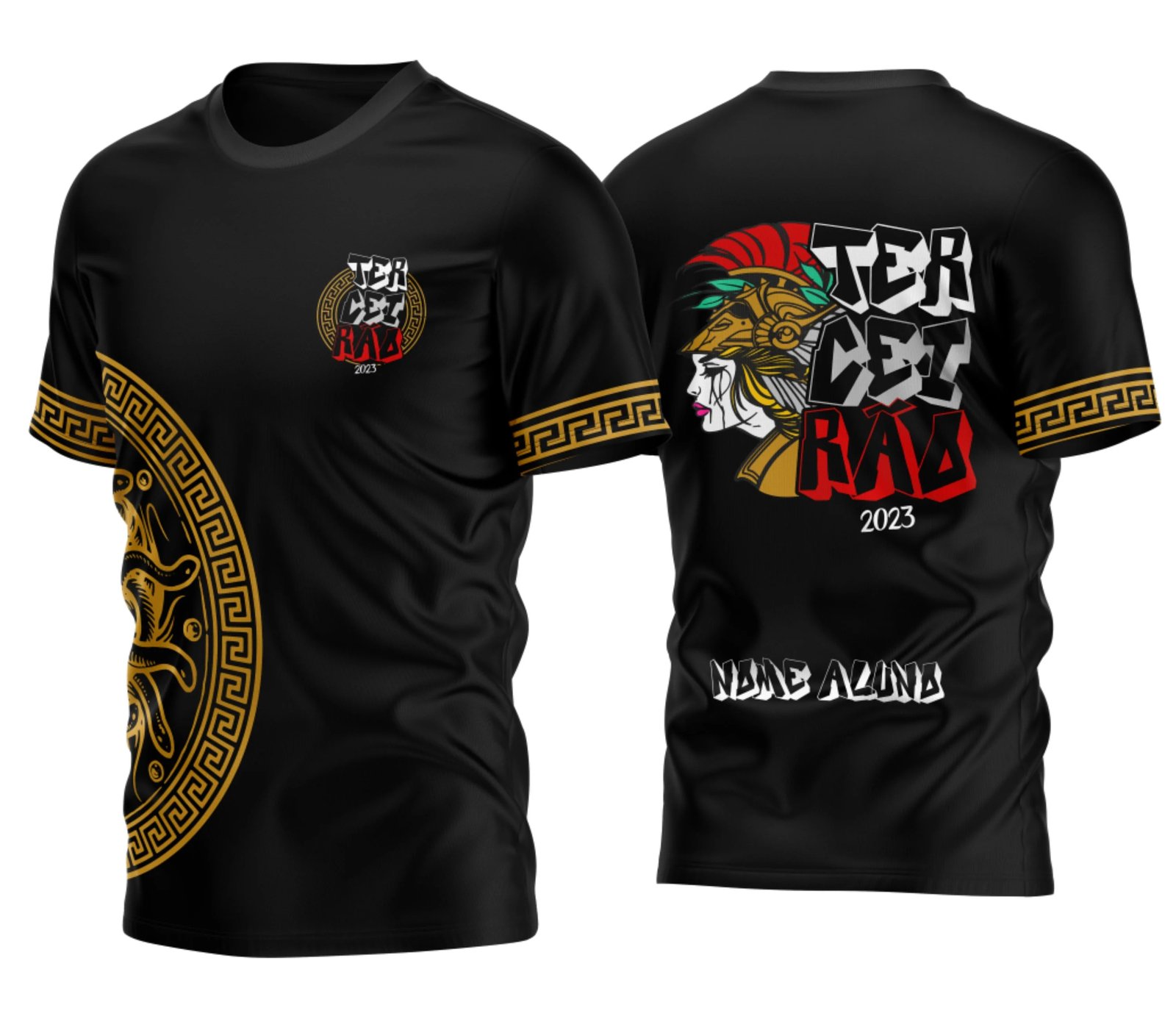 Camiseta Terceirão 2026 Guerreira Espartana Dourada camiseta terceirão 2026 Guerreira Espartana Dourada para formandos do ensino médio