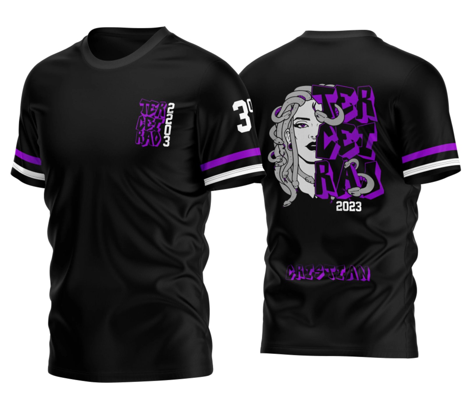 camiseta terceirão 2026 Medusa Cinza para formandos do ensino médio