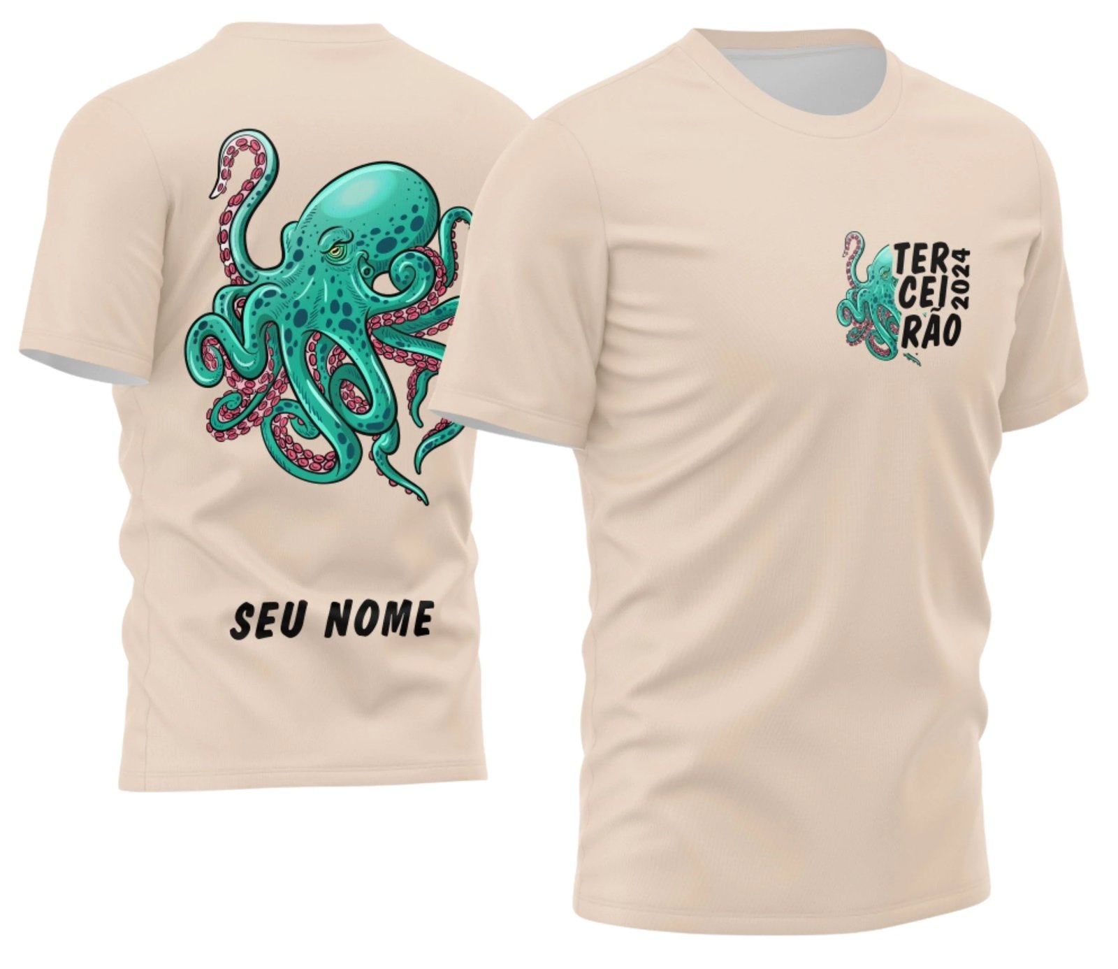camiseta terceirão 2026 Polvo Verde Com Vermelho 1 para formandos do ensino médio